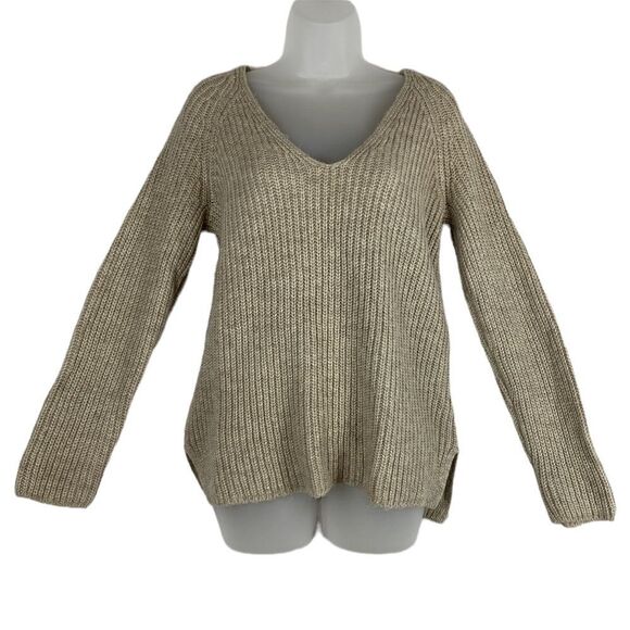 H&M V-Neck Ribbed Sweater Tan Neutral Sz S - Picture 1 of 9